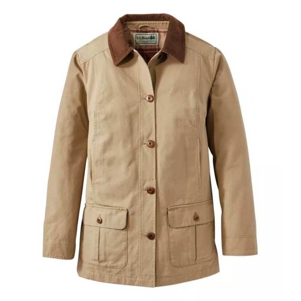 LL Bean Womens Adirondack Flannel Lined Barn Coat LP Dark Khaki Canvas Classic